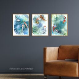 Artery8 Wall Art Print Japanese Koi Carp Fish Watercolour Set Of 3 s Bathroom Bedroom Aesthetic Goldfish A4 - thumbnail 2