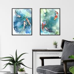 Artery8 Wall Art Print Japanese Koi Carp Fish Watercolour Set Of 3 s Bathroom Bedroom Aesthetic Goldfish A4 - thumbnail 6