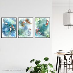Artery8 Wall Art Print Japanese Koi Carp Fish Watercolour Set Of 3 s Bathroom Bedroom Aesthetic Goldfish A4 - thumbnail 3
