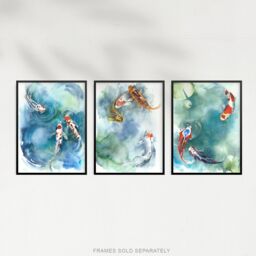 Artery8 Wall Art Print Japanese Koi Carp Fish Watercolour Set Of 3 s Bathroom Bedroom Aesthetic Goldfish A4 - thumbnail 5