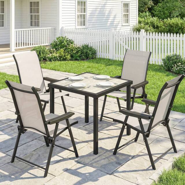 OUTSUNNY 5 Pieces Outdoor Dining Set, Garden Dining Set for 4 in Beige - Size: 80 cm x 80 cm - image 1