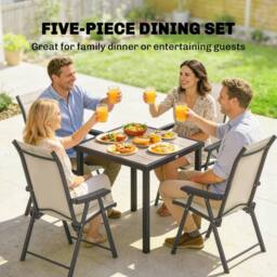 OUTSUNNY 5 Pieces Outdoor Dining Set, Garden Dining Set for 4 in Beige - Size: 80 cm x 80 cm - thumbnail 4