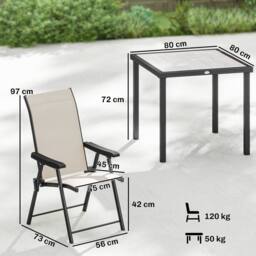 OUTSUNNY 5 Pieces Outdoor Dining Set, Garden Dining Set for 4 in Beige - Size: 80 cm x 80 cm - thumbnail 3