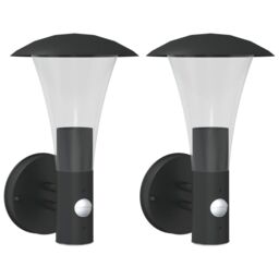 Berkfield Home Outdoor Wall Lights with Sensors 2pcs Black Stainless Steel - thumbnail 2