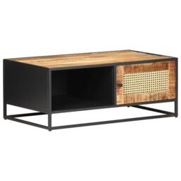 Berkfield Home Coffee Table 90x50x35 cm Rough Mango Wood & Natural Cane in Brown - Size: 90 x 50 x 35 cm - thumbnail 9