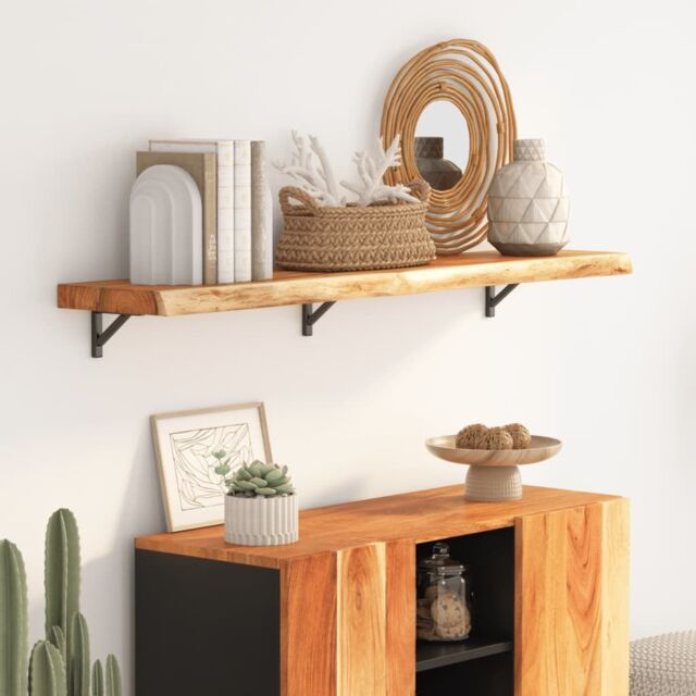 Berkfield Home Wall Shelf 120x20x3.8 cm Rectangular Solid Wood Acacia Live Edge in Brown - image 1
