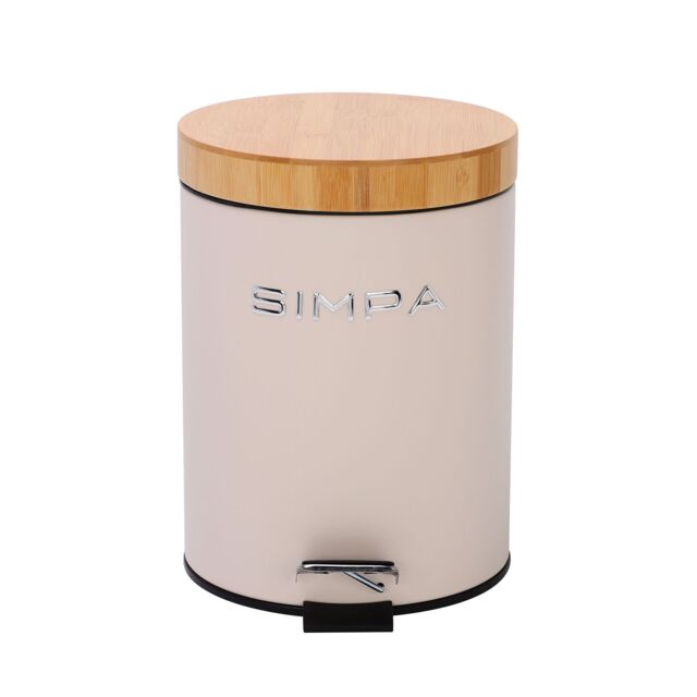 simpa 5L Soft-Closing Pedal Dustbin with Bamboo Lid in Cream - image 1