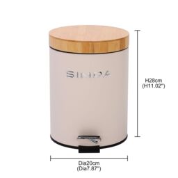 simpa 5L Soft-Closing Pedal Dustbin with Bamboo Lid in Cream - thumbnail 5