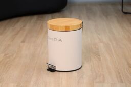 simpa 5L Soft-Closing Pedal Dustbin with Bamboo Lid in Cream - thumbnail 4
