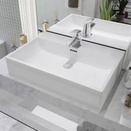 Berkfield Home Elegant Basin with Faucet Hole Ceramic White 60.5x42.5x14.5 cm - thumbnail 2