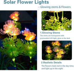 Garwarm Solar Garden Lights, Flowers Lights with Glowing Flowers & Stems - thumbnail 2