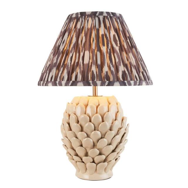 Netlighting Layered Leaf Ivory Table Lamp Grey Fabric Ikat Shade 30cm B22 - image 1