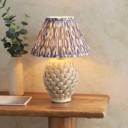 Netlighting Layered Leaf Ivory Table Lamp Grey Fabric Ikat Shade 30cm B22 - thumbnail 2