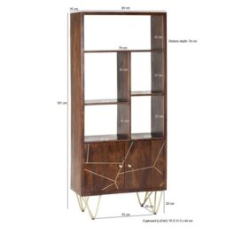 Indian Hub Large Bookcase with 2 Door - Solid Mango Wood - L35 x W80 x H180 cm - Dark Gold in Brown - thumbnail 5