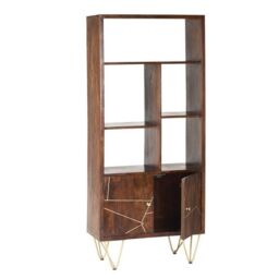 Indian Hub Large Bookcase with 2 Door - Solid Mango Wood - L35 x W80 x H180 cm - Dark Gold in Brown - thumbnail 3