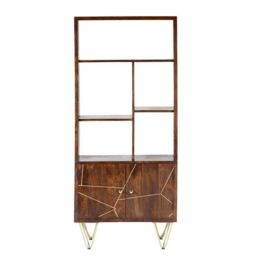 Indian Hub Large Bookcase with 2 Door - Solid Mango Wood - L35 x W80 x H180 cm - Dark Gold in Brown - thumbnail 2