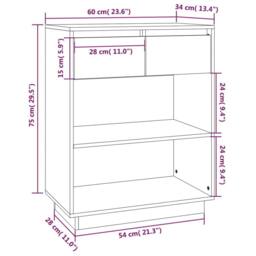 Berkfield Home Console Cabinet 60x34x75 cm Solid Wood Pine in Light Brown - Size: 60 x 34 x 75 cm - thumbnail 9