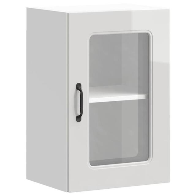 Berkfield Home Kitchen Wall Cabinet with Glass Door Lucca Concrete Grey Wood in White - image 1