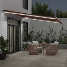 Berkfield Home Manual Retractable Awning with LED Brown 500x350 cm - thumbnail 3