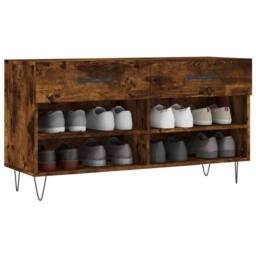 Berkfield Home Shoe Bench Smoked Oak 102x35x55 cm Engineered Wood in Brown - Size: 102 x 35 x 55 cm - thumbnail 3