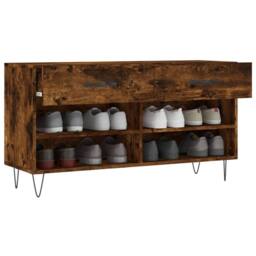 Berkfield Home Shoe Bench Smoked Oak 102x35x55 cm Engineered Wood in Brown - Size: 102 x 35 x 55 cm - thumbnail 4