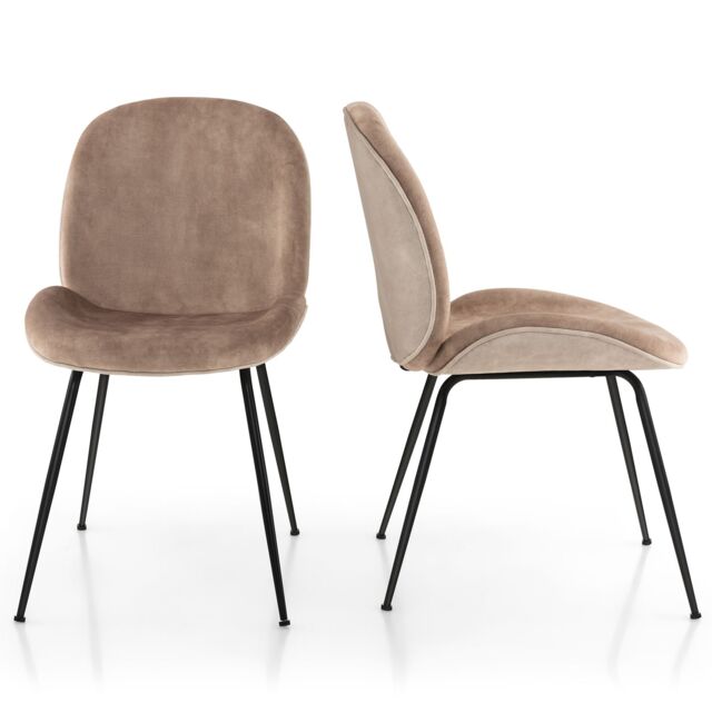 Costway Set of 2 Dining Chairs Upholstered Armless Accent Chair Velvet Kitchen Chair in Light Brown