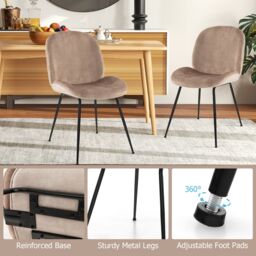 Costway Set of 2 Dining Chairs Upholstered Armless Accent Chair Velvet Kitchen Chair in Light Brown - thumbnail 4