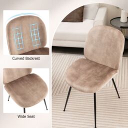 Costway Set of 2 Dining Chairs Upholstered Armless Accent Chair Velvet Kitchen Chair in Light Brown - thumbnail 5