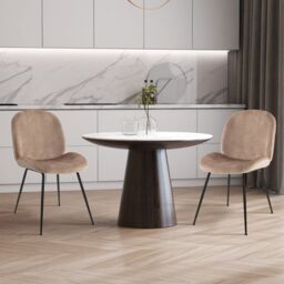 Costway Set of 2 Dining Chairs Upholstered Armless Accent Chair Velvet Kitchen Chair in Light Brown - thumbnail 6