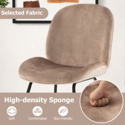 Costway Set of 2 Dining Chairs Upholstered Armless Accent Chair Velvet Kitchen Chair in Light Brown - thumbnail 3