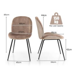 Costway Set of 2 Dining Chairs Upholstered Armless Accent Chair Velvet Kitchen Chair in Light Brown - thumbnail 2