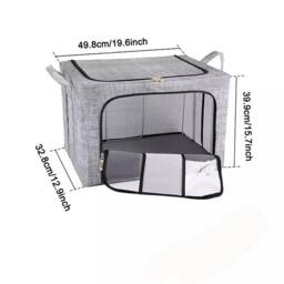 KORVIXA 6PCS 66L Folding Storage Box Thick Fabric Steel Frame in Grey - Size: 900mm - thumbnail 2