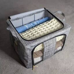 KORVIXA 6PCS 66L Folding Storage Box Thick Fabric Steel Frame in Grey - Size: 900mm - thumbnail 4