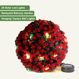 MANTRARAJ 28CM Solar Powered Topiary Ball 20 LED Flower Lights Garden Decoration in Red - thumbnail 7