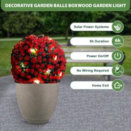 MANTRARAJ 28CM Solar Powered Topiary Ball 20 LED Flower Lights Garden Decoration in Red - thumbnail 6