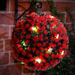 MANTRARAJ 28CM Solar Powered Topiary Ball 20 LED Flower Lights Garden Decoration in Red - thumbnail 1
