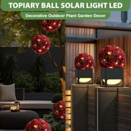 MANTRARAJ 28CM Solar Powered Topiary Ball 20 LED Flower Lights Garden Decoration in Red - thumbnail 5