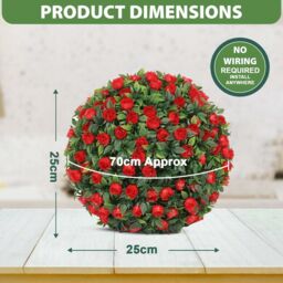 MANTRARAJ 28CM Solar Powered Topiary Ball 20 LED Flower Lights Garden Decoration in Red - thumbnail 2