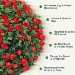 MANTRARAJ 28CM Solar Powered Topiary Ball 20 LED Flower Lights Garden Decoration in Red - thumbnail 3