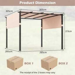 Costway Flat Top Pergola 305 x 305cm Outdoor Pergola w/Retractable Canopy in Beige - Size: 305 x 305 cm - thumbnail 9