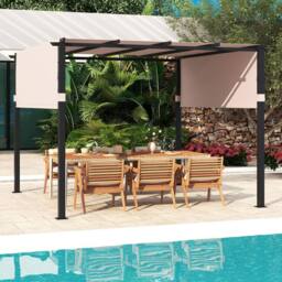 Costway Flat Top Pergola 305 x 305cm Outdoor Pergola w/Retractable Canopy in Beige - Size: 305 x 305 cm - thumbnail 3
