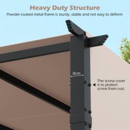 Costway Flat Top Pergola 305 x 305cm Outdoor Pergola w/Retractable Canopy in Beige - Size: 305 x 305 cm - thumbnail 8