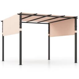 Costway Flat Top Pergola 305 x 305cm Outdoor Pergola w/Retractable Canopy in Beige - Size: 305 x 305 cm - thumbnail 2