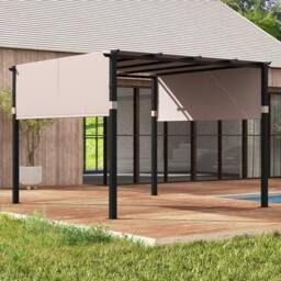 Costway Flat Top Pergola 305 x 305cm Outdoor Pergola w/Retractable Canopy in Beige - Size: 305 x 305 cm - thumbnail 4