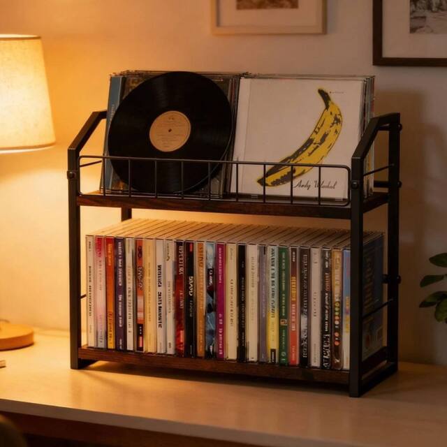 VOGREX Vintage 2-Tier CD DVD Desktop Rack Holds 60 Discs in Black - image 1