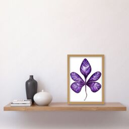 Artery8 Purple on White Money Tree Leaf Modern Simple Illustration Artwork Framed Wall Art Print A4 in Light Oak - thumbnail 2