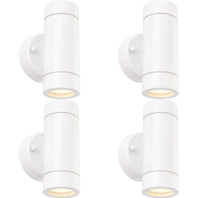 Loops 4 PACK Up & Down Twin Outdoor IP44 Wall Light - 2 x 7W GU10 LED - Gloss White - image 1