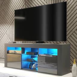Mex Furniture LTD TV Unit Pulse 145cm - Dark Grey with Gloss Doors & LED Lights