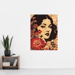 "Artery8 Beauty in Bloom Woman Floral Portrait Design Wall Art Print in Beige - Size: W12"" x H16""" - thumbnail 4