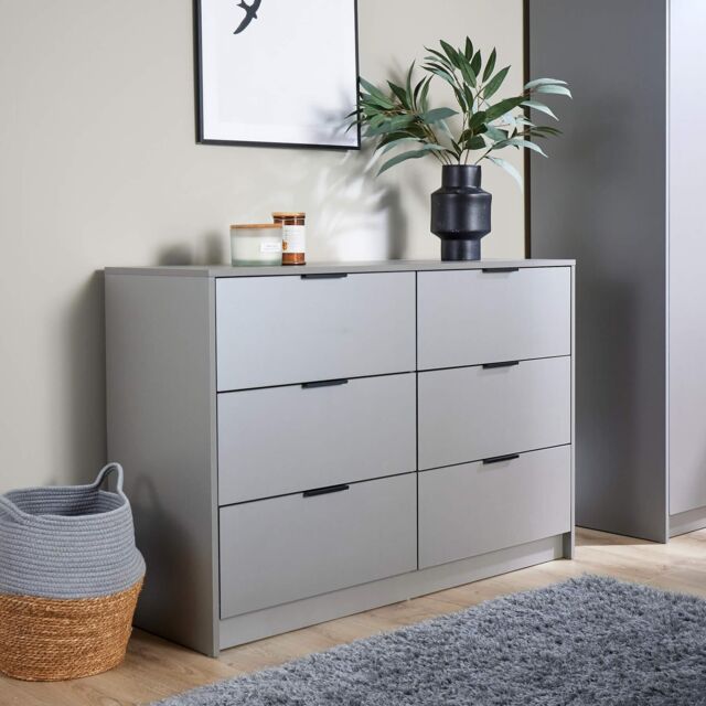 Home Source Chest 6 Drawers Bedroom Clothing Bedside Storage Organiser Wide in Grey - image 1